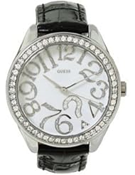 Guess Womens U95096L1 Black Leather Quartz Watch with White Dial