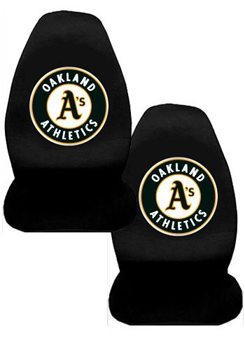 A Set of 2 MLB Major League Baseball Licensed Universal-Fit Front Bucket Seat Cover - Oakland Athletics