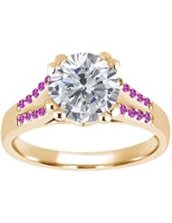 1.20 Ct Round H/I Diamond Pink Sapphire 18K Yellow Gold Ring