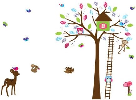 Angelwall Home Decor Vinyl Wall Sticker Fawn Tree Owl House Kids Room Decal Art Mural Wallpaper