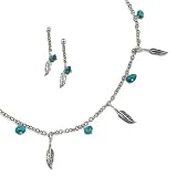 Sterling Feather & Turquoise Necklace & Earring Set