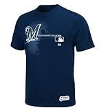 MLB Men's Milwaukee Brewers Authentic Collection Change Up Short Sleeve Basic Tee by Majestic (Athletic Navy, X-Large)