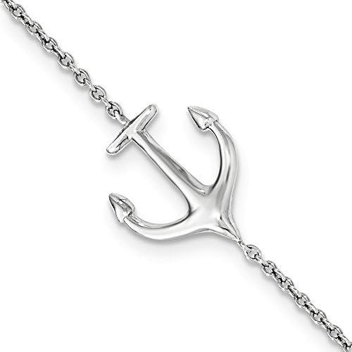 Sterling Silver Polished CZ Heart/Anchor Attached Ring/Bracelet, 7.5