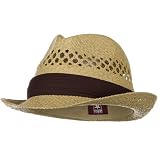 Vented Raffia Straw Fedora Hat-Natural with Brown Band W20S69E