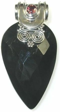 Faceted Black Onyx & Garnet Silver Pendant
