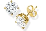 1.00 ct. tw. Round Diamond Solitaire, Prong Set Stud Earrings in 14 Karat Yellow Gold ( GH/ SI-SI2)