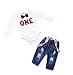 Toddler Baby Boy Clothes Set Bowtie Romper Suspenders Ripped Denim Pants Outfits (White2, 90/Fit 12-18 Months)