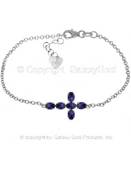 Sapphire Cross Bracelet in 14k White Gold