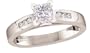 14k White Gold Princess Cut Center with Round Side Stones Ring  (3/8ctw, H,  SI2)