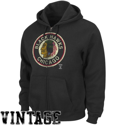 Majestic Chicago Blackhawks Black Built Tough Full Zip Hoodie Sweatshirt (Large)