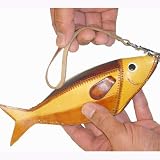 Real Leather Wristlet Coin/change Purse, Fish Shape, Gold and Brown