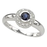 14K White Gold Round Sapphire & Bezel Set Diamond Ring