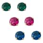10k Yellow Gold 3 Piece Individually Boxed Earrings Set with 5 mm Round Created Ruby, Created Emerald and Created Sapphire