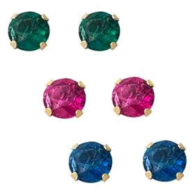 Buy 10k Yellow Gold 3 Piece Individually Boxed Earrings Set w  5 mm Round Created Ruby, Created Emerald... by Amazon.com Collection
