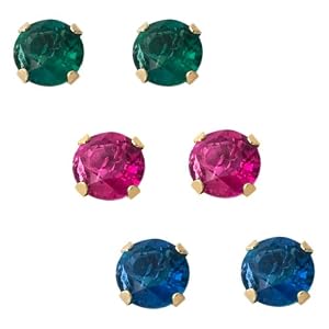 Buy 10k Yellow Gold 3 Piece Individually Boxed Earrings Set w  5 mm Round Created Ruby, Created Emerald... by Amazon.com Collection