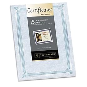 Southworth CT6R - Foil-Enhanced Certificates, 8-1/2 x 11, Blue w/Silver Border, 15/Pack-SOUCT6R