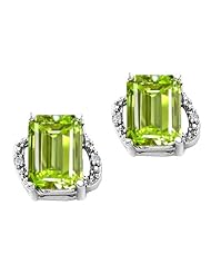 Tommaso Design (tm) Emerald Cut 8x6mm Genuine Peridot and Diamond Earrings