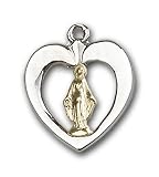 Two-Tone GF/SS Miraculous Pendant with Sterling Silver Lite Curb Chain 18 inch