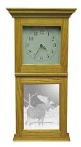 Elegant Solid Oak Wall Clock or Mantle Clock with Wildlife Moose Art Etched Mirror