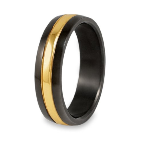 Black and Gold Plated Polished Titanium Ring (6.0 mm) - Sizes 8-13