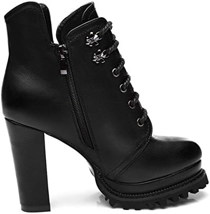 Women's High Heel Shoes Platform Formal Party Ankle Boots Black Leather Shoes EU39