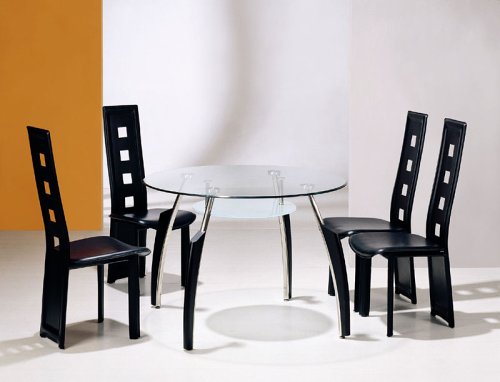 Contemporary Furniture Glass Black Dining Table 4 Chairs Set