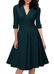 V-neck Cap Sleeves Elbow Length Sleeves Vintage Cotton/Nylon/Polyester/Spandex Above the Knee Evening Dress/Bridesmaid Dress/Prom Dress/Wedding Party Dress 