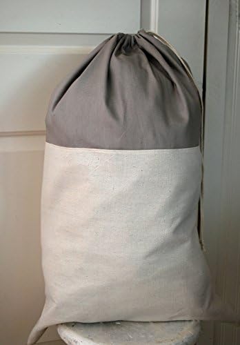 Canvas Laundry Bag with Drawstring -- Natural and Gray