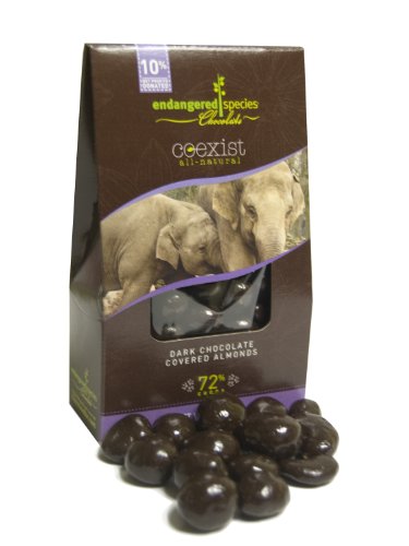 Endangered Species Chocolate Co-Exist Pouch, Dark Chocolate Covered Almonds (Elephant), 3-Ounce Pouches (Pack of 6)