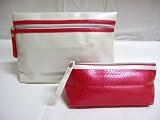 Lancome 2 WHITE & PINK Cosmetic Makeup Bag & Purse Set
