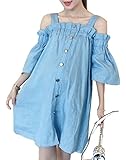 レディース 夏物 ワンピース マタニティ 1色のみ デニム 無地 オフショルダー かわいい ゆったり オリジナルアクセサリー付属 PLA000544 (ブルー)