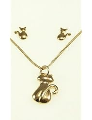 Kala-isjewels - Ladies - 18ct Gold Plated "" Cats ""Pendant ( 0,78"" ) , Earrings and Chain (17,71"" )