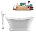 Streamline | Freestanding Soaking Pedestal 60" NH200CH-140 Acrylic Bathtub, White | Comes with External Drain And Chrome Overflow | Bamboo Tray Included
