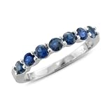 Natural Sapphire Wedding Ring in 14k White Gold 7 Stone Ring, 1.05 cttw