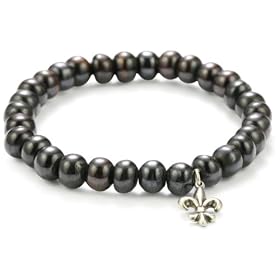 Ettika Silver Fleur De Lys #1 Black Bone Bead Bracelet