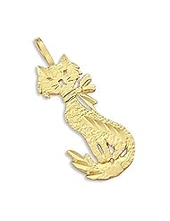 14k Yellow Gold Cat Standing Charm Pendant New CUTE