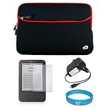 Jet Neoprene Protective Glove Cover Case for Kindle 3 Wireless Reading Device Wi-Fi 3G Includes an inspirational Wisdom Courage wristband Includes Screen Protector Guard Includes a kindle 3 home charger
