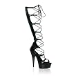 5 3/4 Inch Sexy Black Knee High Boot Lace Up Platform Open Front