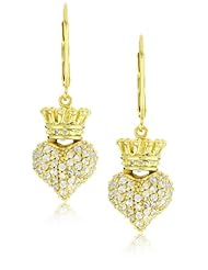 King Baby 18K Vermeil Small 3D Pave Cubic-Zirconia Crowned Heart Leverback Earrings