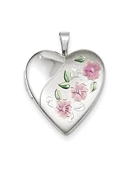 Sterling Silver 20mm Enameled Flowers Heart Locket