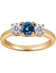 0.89 Ct Round Blue Diamond G/H Diamond 18K Yellow Gold Ring