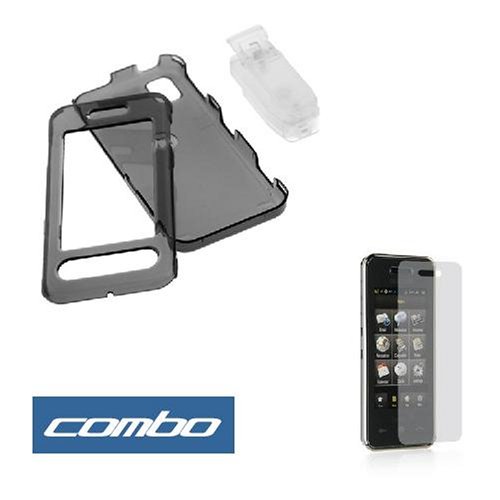 Transparent Smoke Crystal Snap-On Hard Case + Clear Reusable LCD Screen Protector for Sprint Samsung SPH-M800 Instinct Cell Phone