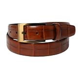 Mens Genuine Italian Leather Light Brown 1.2 Inch Fashion Faux Crocodile Dress Belt