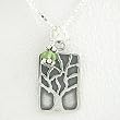 Rectangular Tree of Life Pendant in Sterling Silver with a Peridot Bead on a 16" Box Chain, #8494