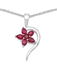 1.10 Carat Genuine Ruby Sterling Silver Pendant Necklace. 18"