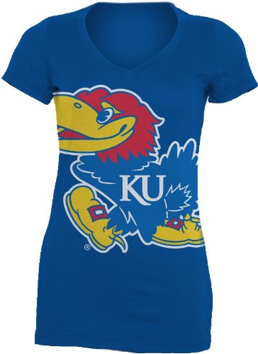 NCAA Kansas Jayhawks Gigantor Ladies V-Neck Tee Shirt (Royal, Medium)