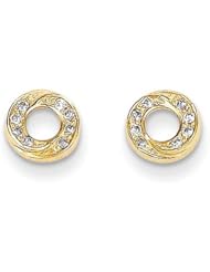 MadiK® Kids 14k Yelllow Gold Polished Circle with Clear CZ Post Earrings