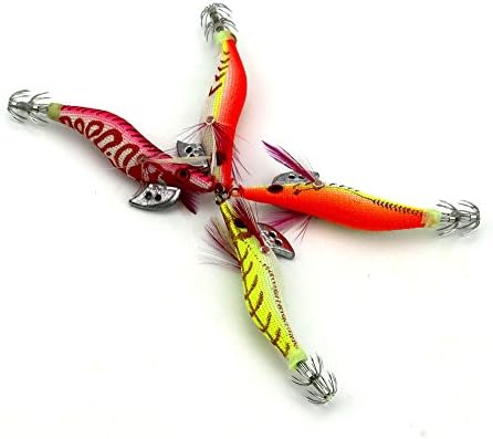 Squid Fishing Lures 2# 3D Eyes, Glow in the Dark Luminous Squid Jigs with Squid Hook, Pack of 4pcs
