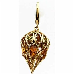14K Yellow Gold Genuine Citrine & Peridot Charm Pendant