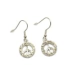 Silver Peace Sign Australian Crystal Drop Earrings Fashion Jewelry